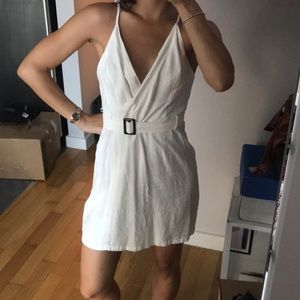 White dress with belt attached